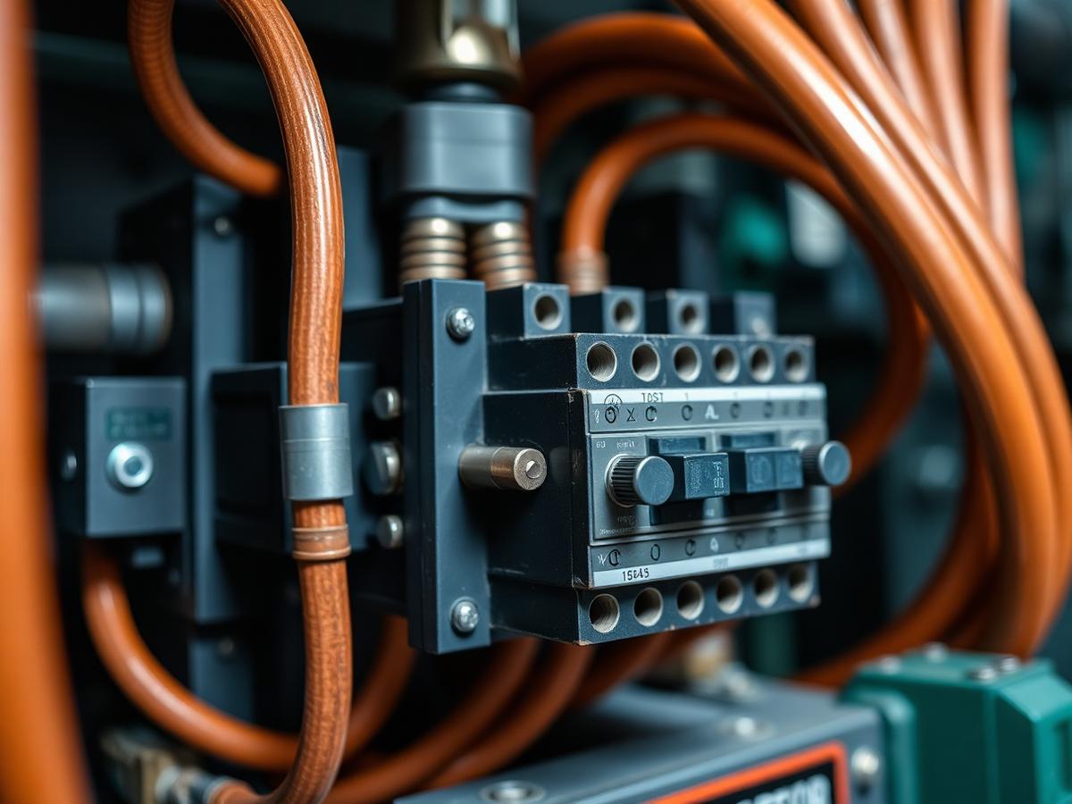 Three-phase machine terminal block and motor starter contactor with heavy copper cabling